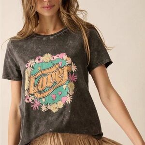 Promesa ★ vintage Canvas floral LOVER Mineral Washed Graphic Tee Acid Wash 🖤💕